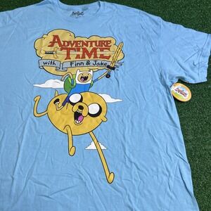 Adventure Time With Finn & Jake Graphic T-Shirt Light Blue Mens Size 2XL